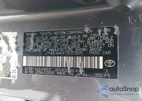 2007 Toyota Camry Le from USA, damaged, VIN JTNBE46KX73037829